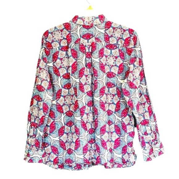 Talbots | Garden Medallion Women’s Pink Blue Petite Button Down Dress Shirt - Picture 3 of 16